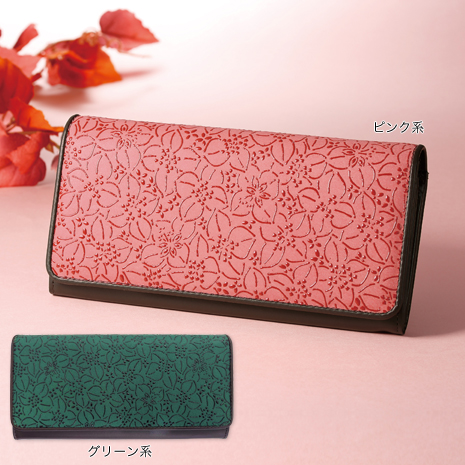 印伝　中Ｌ字ファスナー長財布（ハナミズキ柄）
