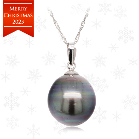 プラチナ大珠１１ｍｍ　ピーコックカラー黒蝶真珠ペンダント